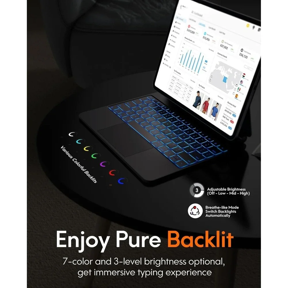 CHESONA iPad Pro 13 Case Keyboard Backlit Trackpad Floating Stand Black